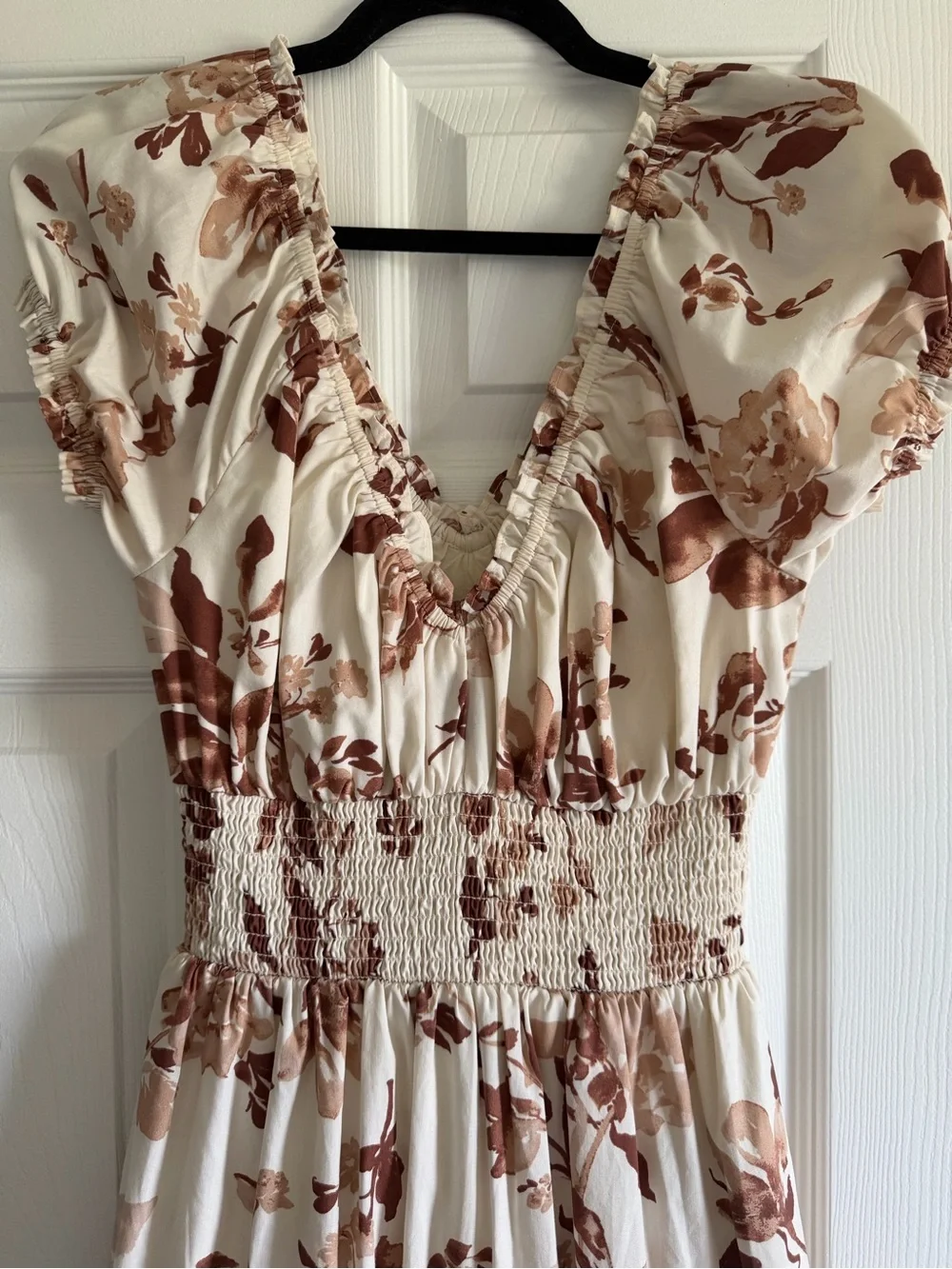 Abercrombie & Fitch Ivory Midi Dress with Brown Floral Print